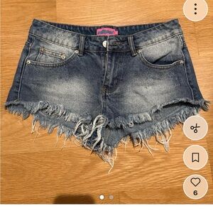 Edikted Blue Frayed Hem Jean Shorts